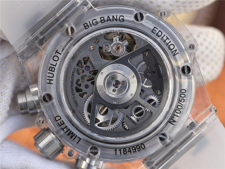 HB廠復刻手錶宇舶玻璃計時BIG BANG繫列411.JX.4802.RT“全透腕錶”￥4880-高仿錶