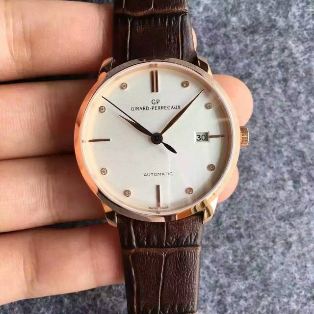 瑞士芝柏(Girard-Perregaux) GP 1966繫列 49525D-52A-1A1-BK6A 18K玫瑰金 男士自動機械錶 ￥3180-高仿錶