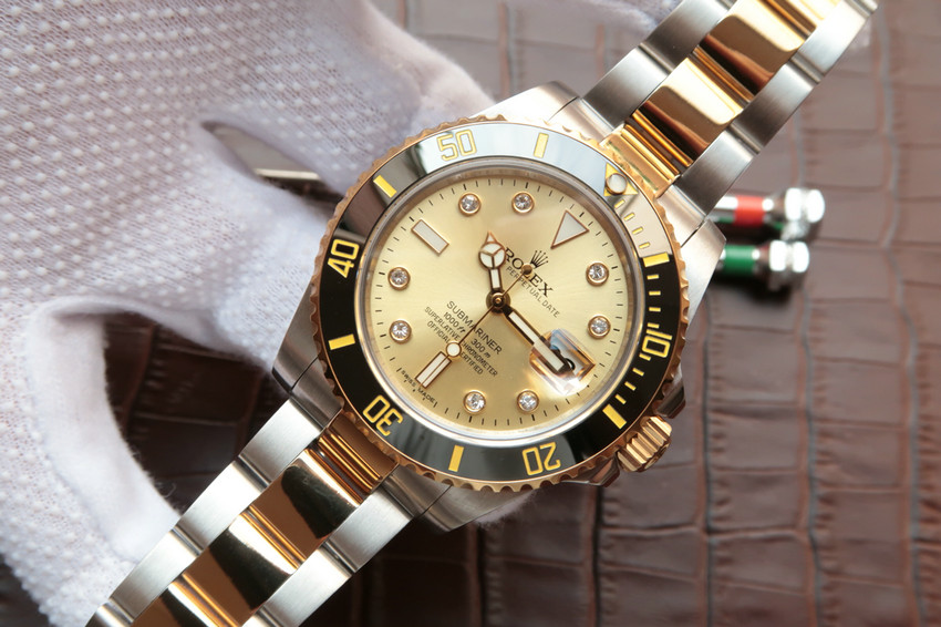 勞力士116613LB-97203間金黃金面水鬼v7鑲鉆版 一比一復刻-高仿錶