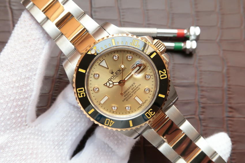 勞力士116613LB-97203間金黃金面水鬼v7鑲鉆版 一比一復刻-高仿錶