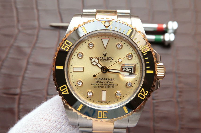 勞力士116613LB-97203間金黃金面水鬼v7鑲鉆版 一比一復刻-高仿錶