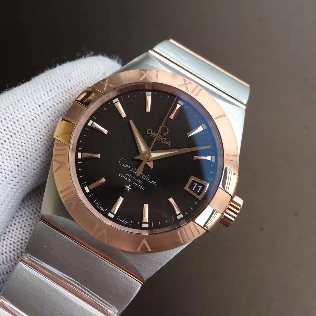 VS歐米茄星座系列123.20.38.21.06.002棕色玫瑰金38毫米男士機械表-高仿錶