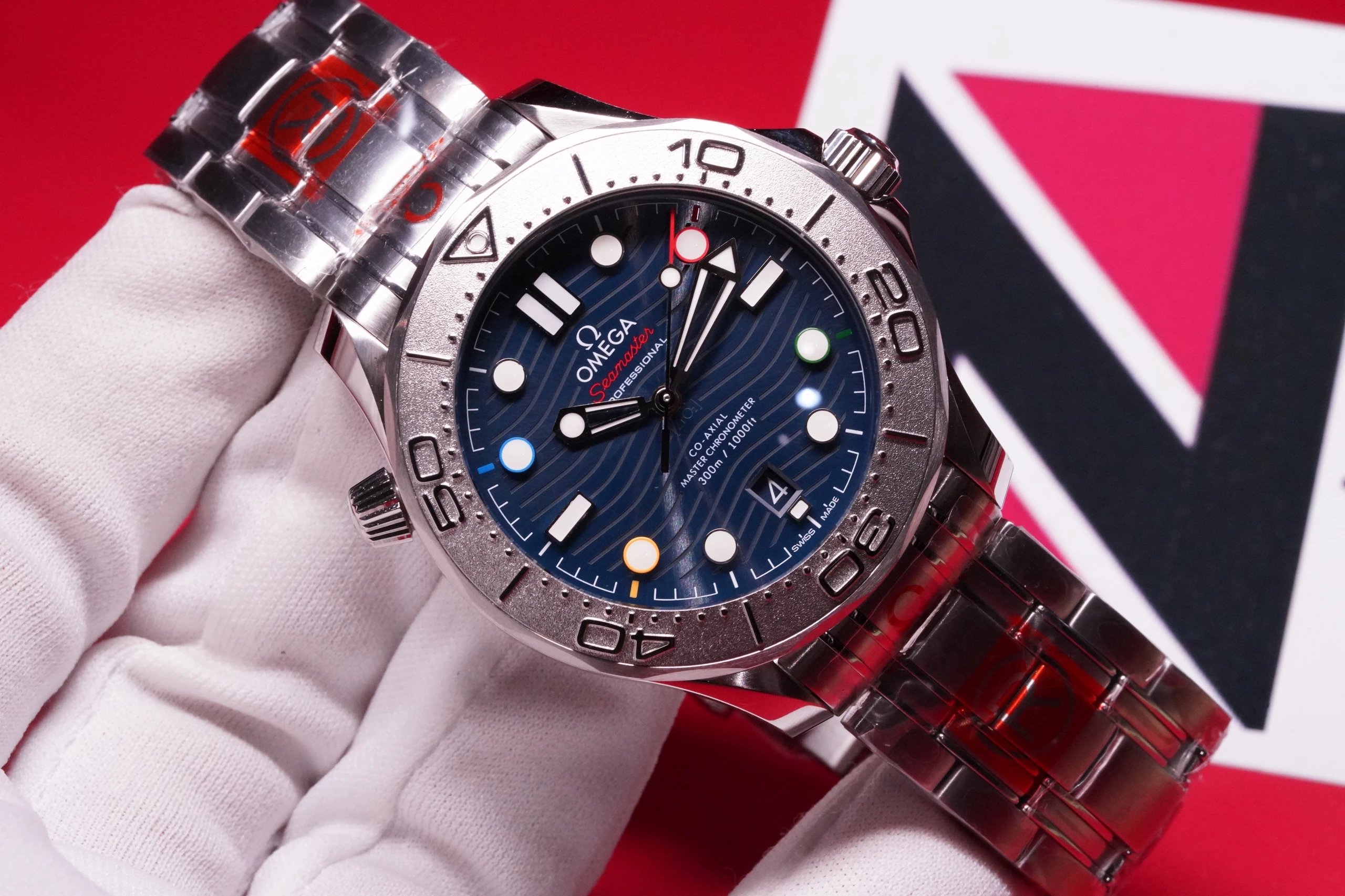 OR歐米茄海馬300系列522.30.42.20.03.001特別版藍盤鋼帶機械男表-高仿錶