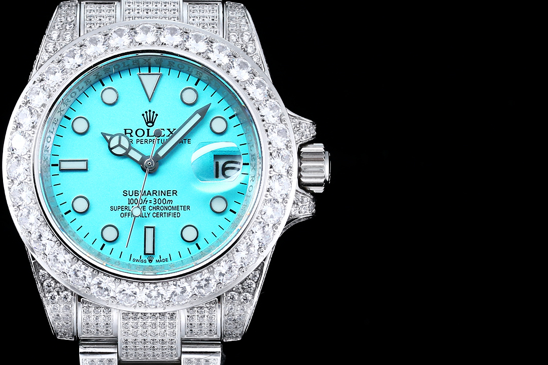 ZY出品高仿錶勞力士ROLEX錶殼錶鏈全鑲滿美鉆金光閃閃-高仿錶