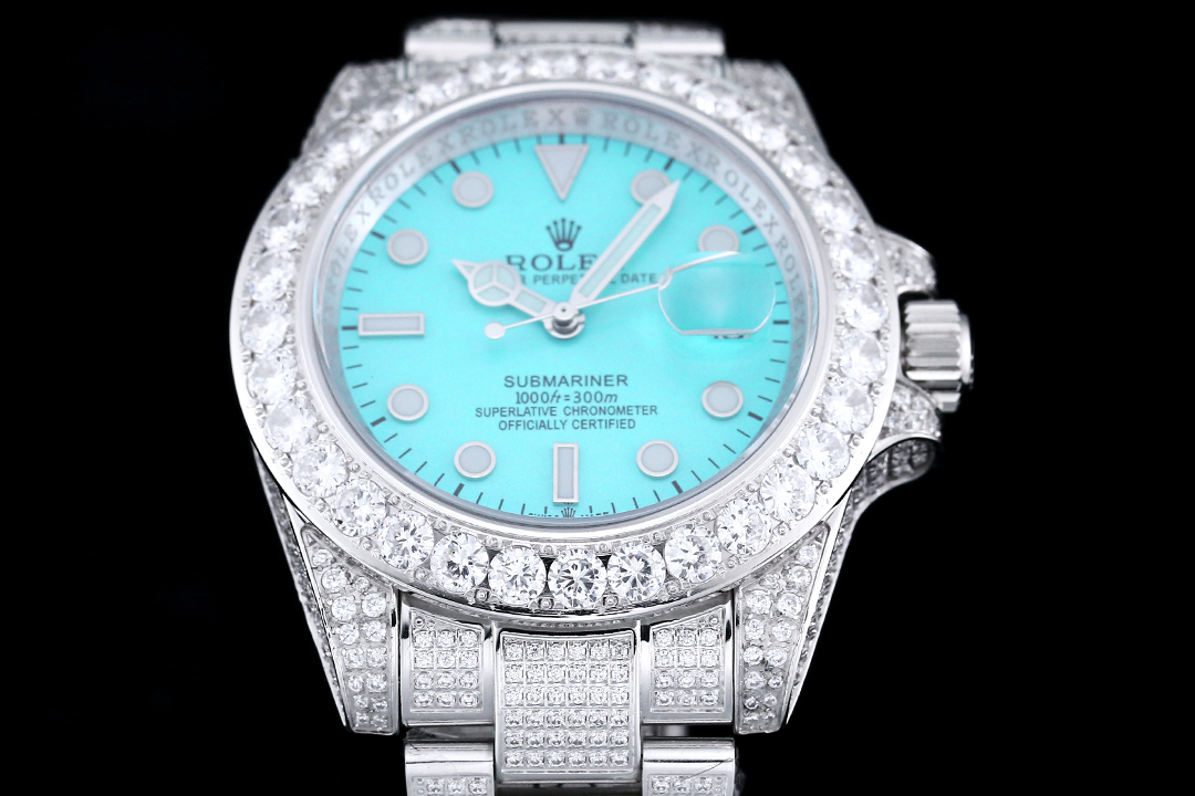 ZY出品高仿錶勞力士ROLEX錶殼錶鏈全鑲滿美鉆金光閃閃-高仿錶