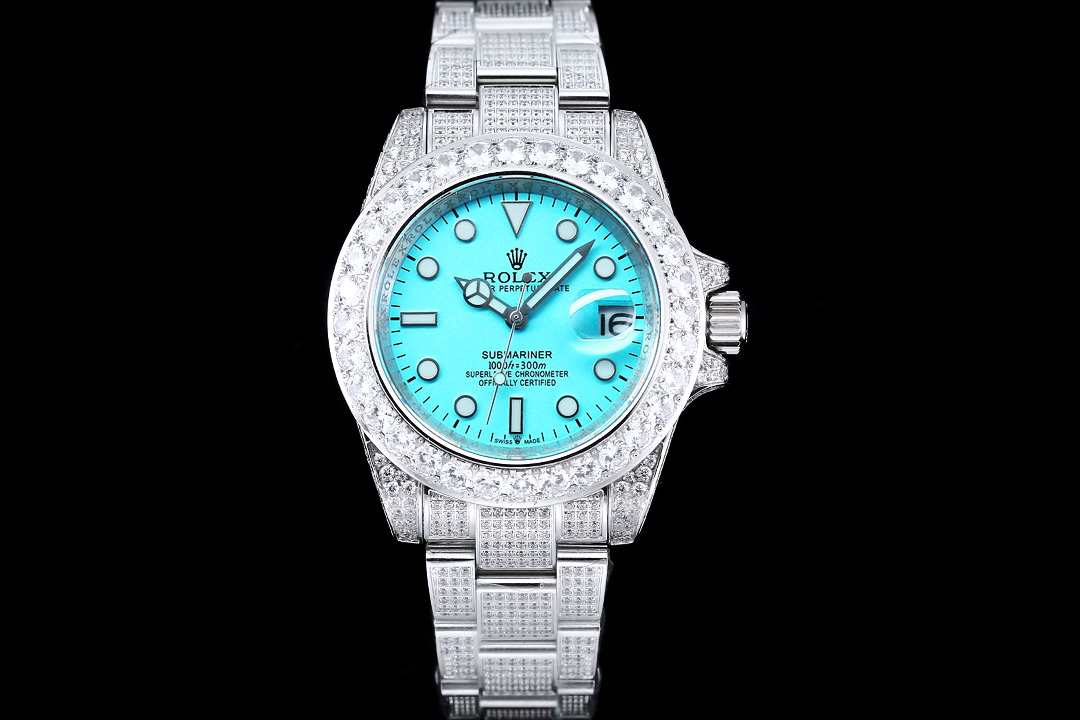 ZY出品高仿錶勞力士ROLEX錶殼錶鏈全鑲滿美鉆金光閃閃-高仿錶