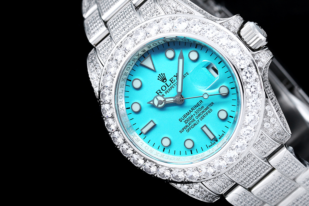 ZY出品高仿錶勞力士ROLEX錶殼錶鏈全鑲滿美鉆金光閃閃-高仿錶