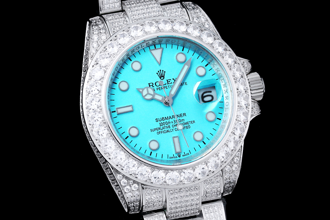 ZY出品高仿錶勞力士ROLEX錶殼錶鏈全鑲滿美鉆金光閃閃-高仿錶