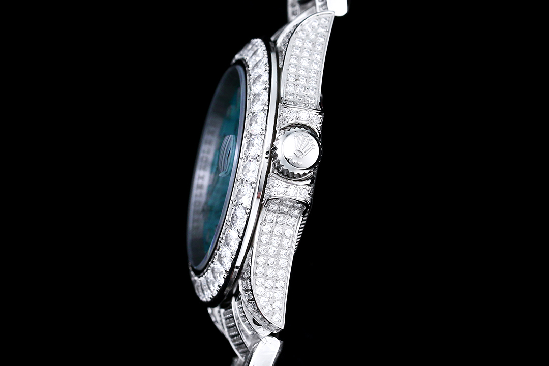 ZY出品高仿錶勞力士ROLEX錶殼錶鏈全鑲滿美鉆金光閃閃-高仿錶