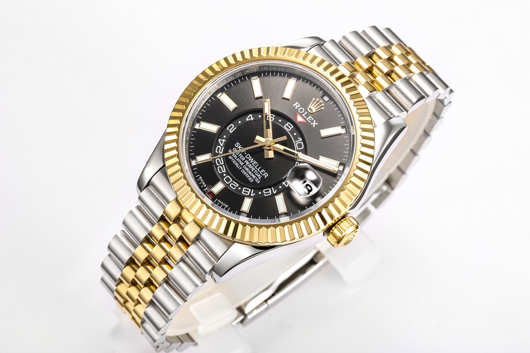 頂級高仿錶勞力士Rolex Sky-Dweller 天行者黑盤金圈-高仿錶
